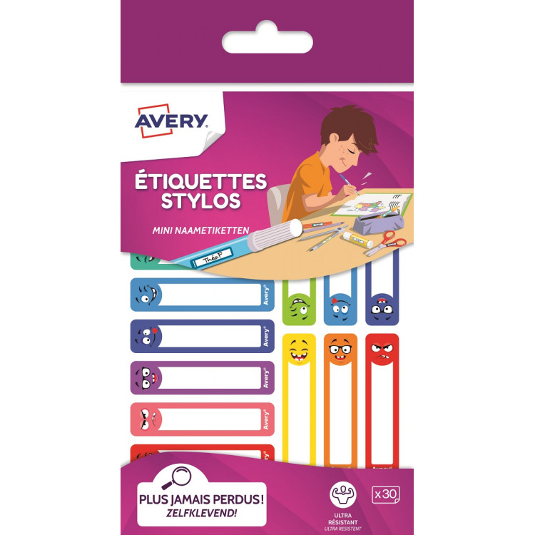 ETIQUETTES X30 STYLOS SMILEY - 50X10MM