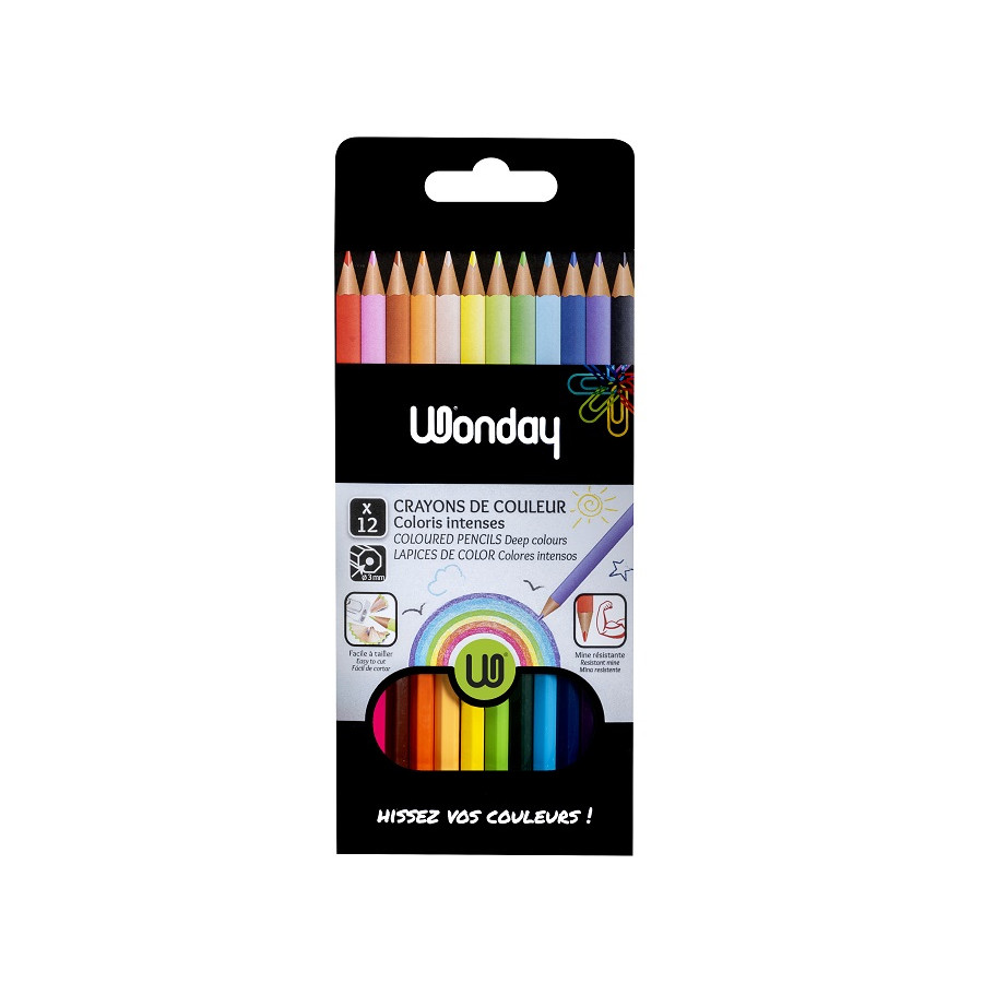 BOITE 12 CRAYONS COULEUR 18CM QUALITE + - BuroStock Guadeloupe