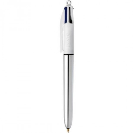 STYLO BIC 4 COULEURS METAL ARGENT SHINE