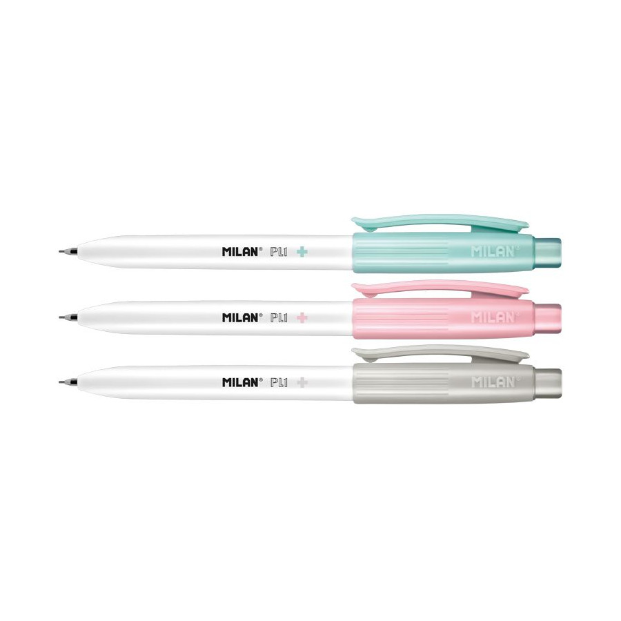 Kit 2 Pièces Milan : 1 Stylo Bille P1 Bleu + 1 Portemine PL1 0.7mm - Design Blanc Et Turquoise
