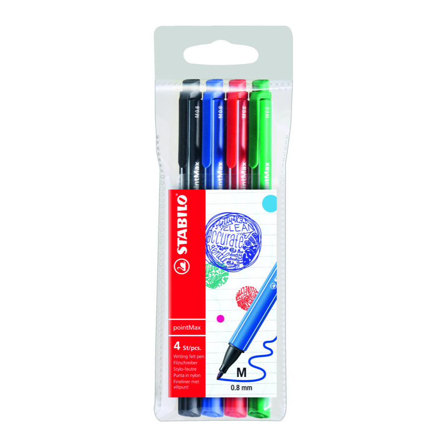 Stylo feutre STABILO pointMax - Lot de 10 Stylos feutres pointe moyenne,  Stylo Noir