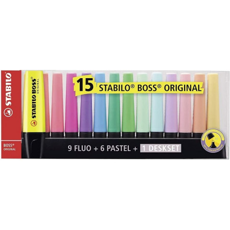 Set de bureau de 15 surligneurs STABILO BOSS ORIGINAL