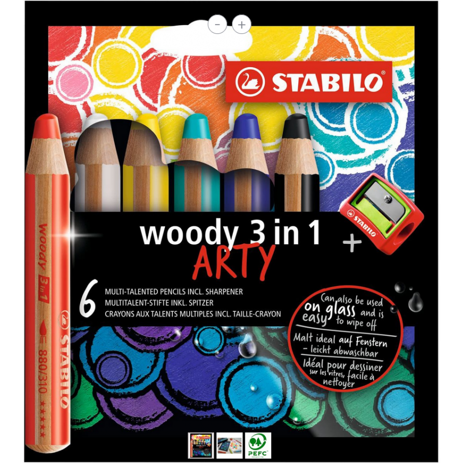 Stabilo Woody 3-in-1 Crayons de Couleur Pastel Lot de 6 + taille-crayon (+3  ans)