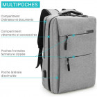 SAC A DOS URBAIN XL 15,6' MULTIPOCHE USB