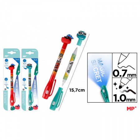 STYLO MAGIC SECRET 2EN1 PTE 0,7MM DINOS.