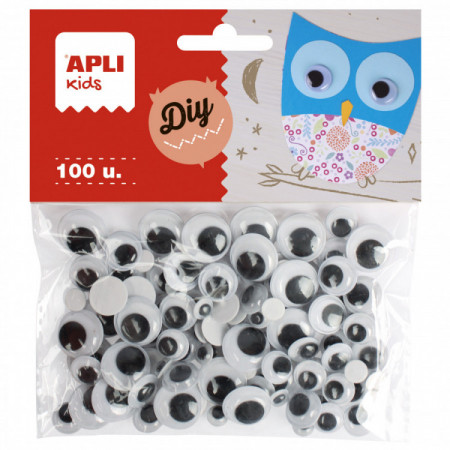 Yeux mobiles ronds noirs adhésifs 100 u.