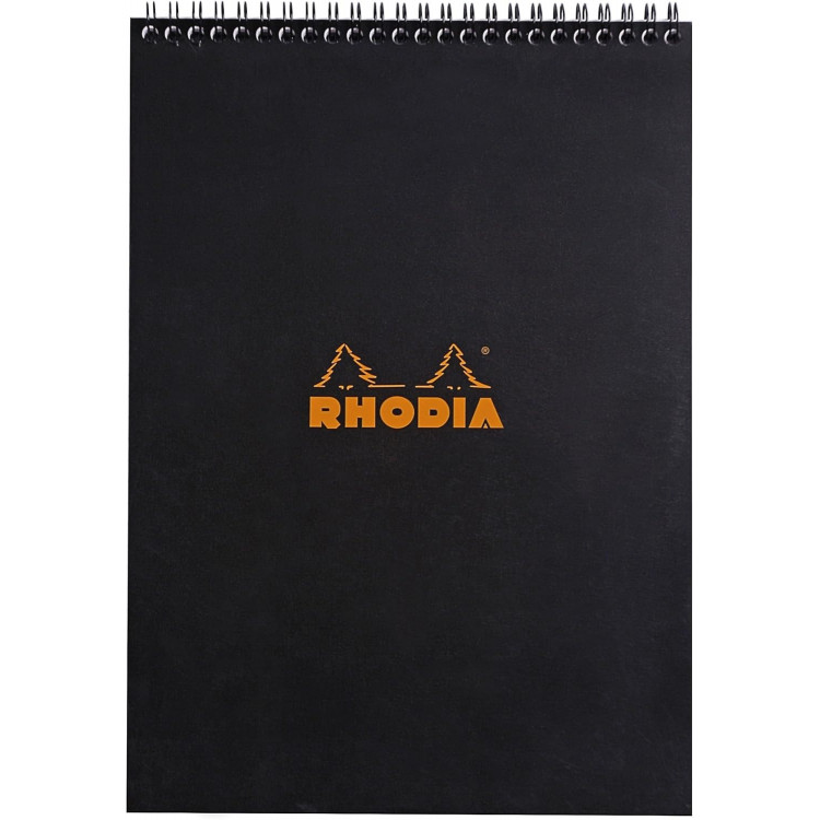 Bloc-Notes Rhodia Classic Noir A4 – Spirale Petits Carreaux 5x5, 80 g