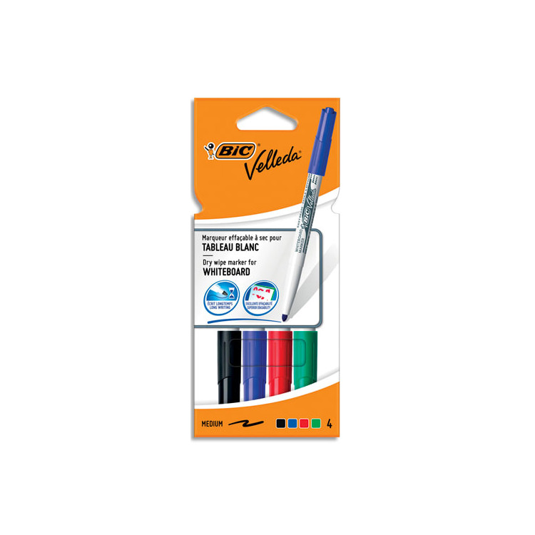 Pochette de 4 Feutres BIC Velleda 1741 – L'Essentiel pour Tableau Blanc
