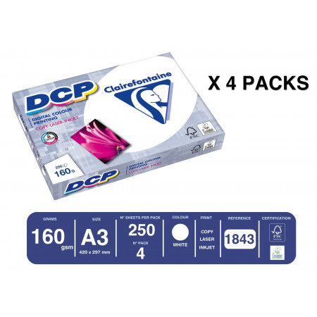 Papier DCP A3 Clairefontaine 160 g – 1000 feuilles (4 x 250) haute opacité