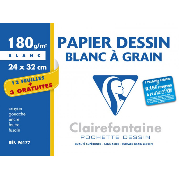 POCHETTE A DESSIN, Grand Format, 24X32, 180GR BLANC