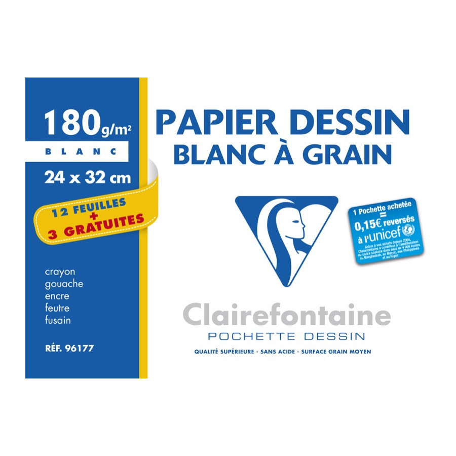 Bloc de 40 pages de papier dessin blanc 160 g format 24x32 cm