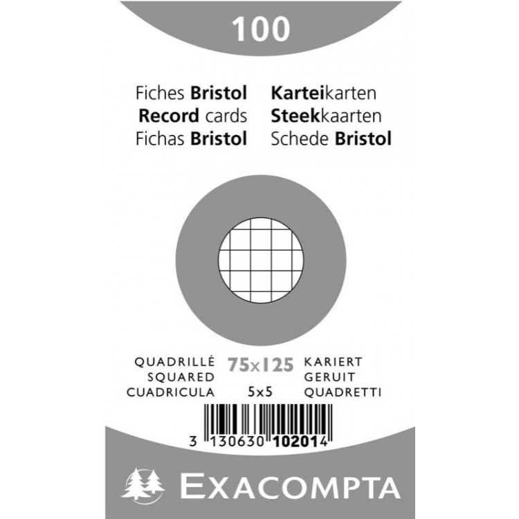 Stock Bureau - EXACOMPTA Paquet 100 fiches Bristol Quadrillé 5x5