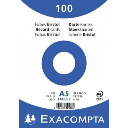 Étui de 100 fiches - bristol ligné non perforé 125x200mm sur