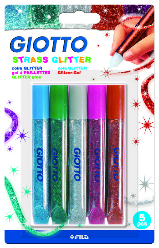 Giotto Crayon à paillettes Glitterglue Metallix Multicolore, 5 pièces