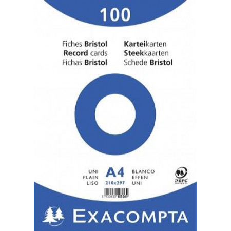 PAQUET FEUILLES BRISTOL, Format A4, 21X29.7 - 100 FEUILLES UNI BLANC 5X5