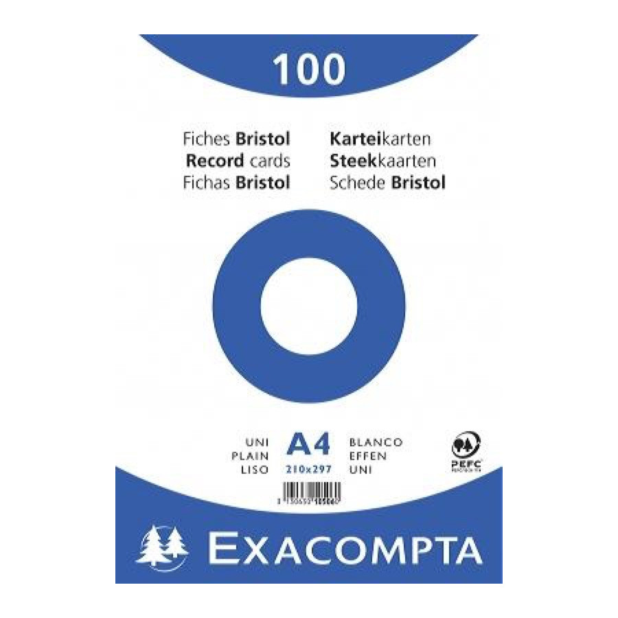 100 Fiches Bristol Exacompta Non Perforé 21x29.7 cm Blanc Uni