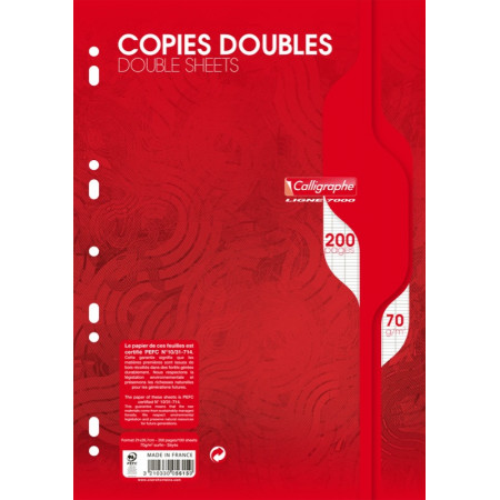 PAQUET COPIES DOUBLE PERFOREE, Format A4, Petits Carreaux, 21X29.7 - 200 PAGES 5X5