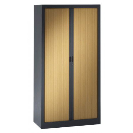 ARMOIRE METAL PORTE COULISSANTE : ANTHRACITE / BOIS